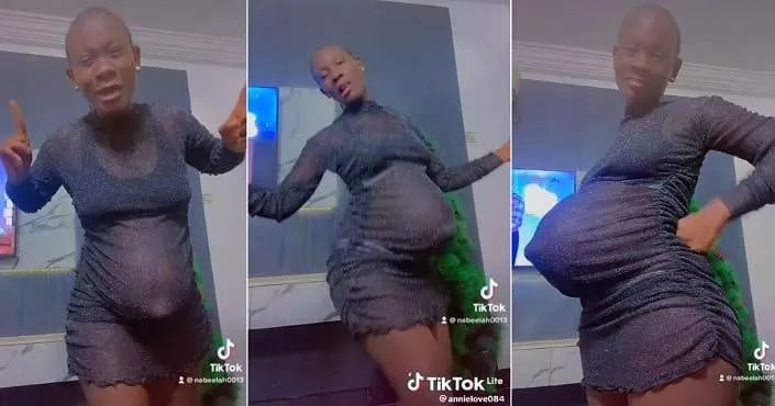 "God dey create belle o" - Pregnant Nigerian woman with unique baby bump dances at home, video causes stir