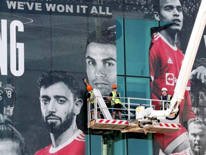 EPL: Man Utd remove giant Ronaldo's poster outside Old Trafford with player set to leave