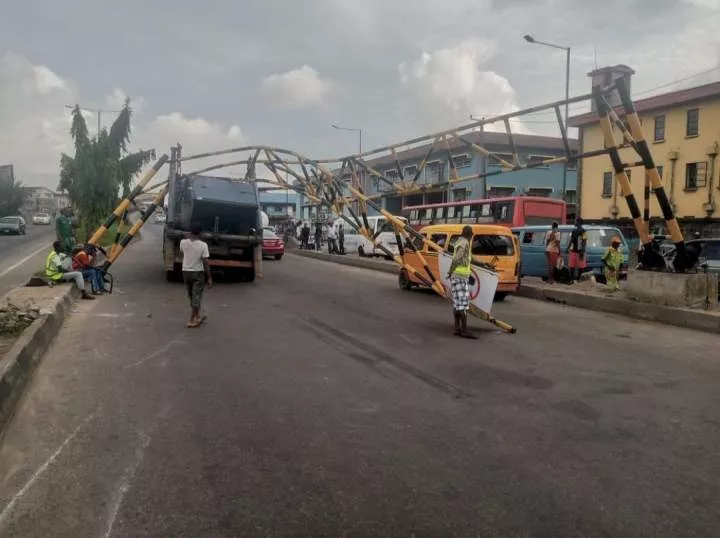 Trailer driver arrested after knocking down newly-errected barrier on Ojuelegba bridge