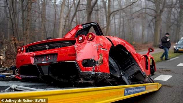 Mechanic damages Ferrari worth £2.5 million after driving it into tree in Amsterdam (Photos)