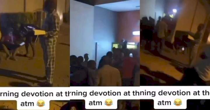 Nigerians hold morning devotion at ATM stand amidst new currency scarcity