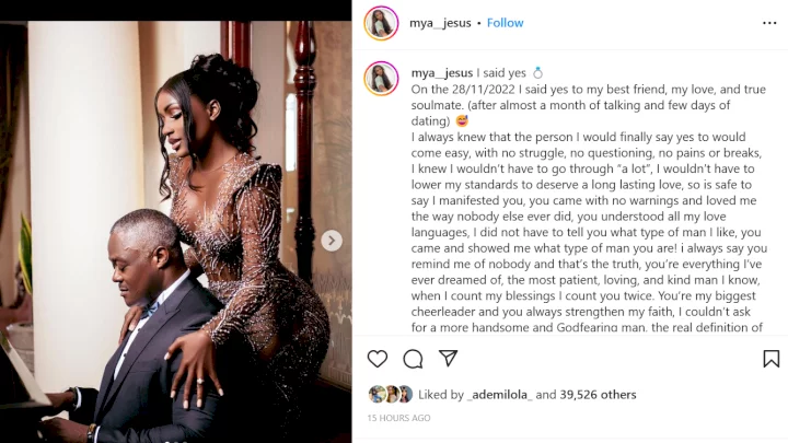 22-year-old socialite, Mya Jesus engaged to an older man after almost a month of talking and few days of dating 