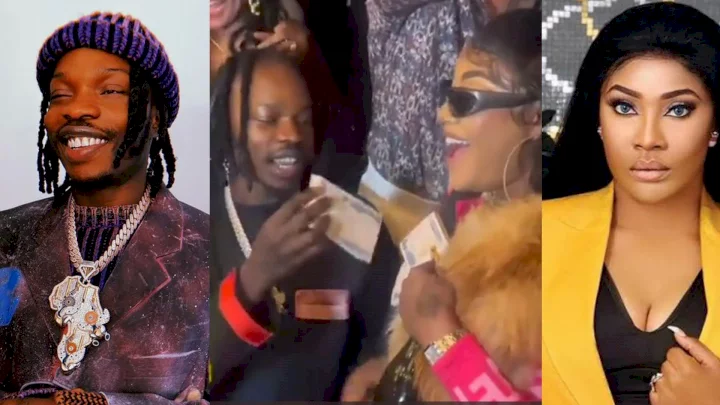 Naira Marley 'sprays' bundles of naira note on Angela Okorie at her birthday party (Video)