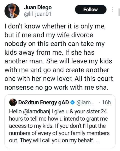 If me and my wife divorce, she will leave my kids with me and go create another one with her new lover - Nigerian man says