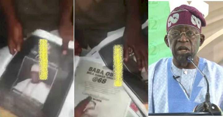 "I don't want to see him on my Suya" - Man warns Suya seller who tried to wrap his meat with newspaper bearing Tinubu's face (Video)