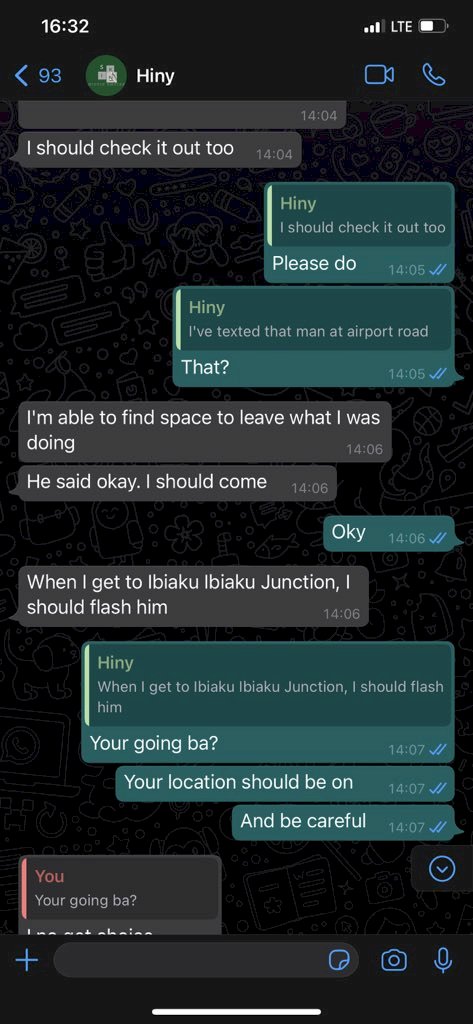 Last WhatsApp conversation between Iniubong and her friend, while on her way for the ill-fated interview