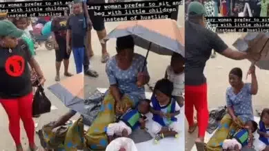 Angry lady embarrasses woman who prefers to sit and beg for money with her three little children instead of hustling (Video)