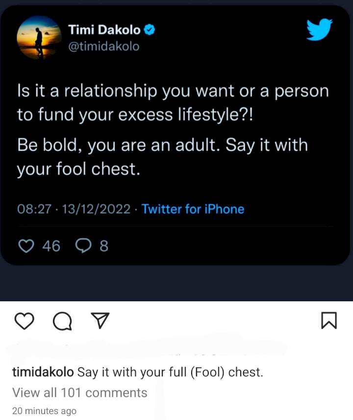 Timi Dakolo questions those who say they want a relationship 