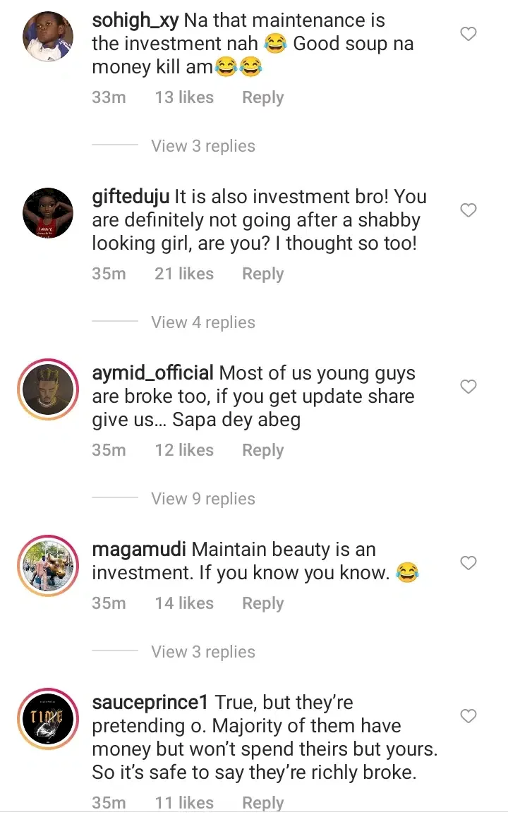 'Most young ladies are broke because they spend all their money maintaining beauty instead of investing' - Stanley Nweze writes; ladies react