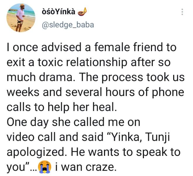 Man shares his experience after advising female friend to exit toxic relationship