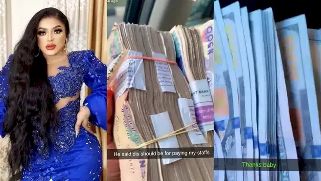 "A man I don't have kids for gives me N3M monthly for feeding, others" - Bobrisky brags, flaunts cash (Video)