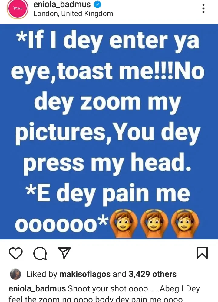 'If I dey enter ya eye, toast me' - Eniola Badmus says as she becomes apple of many men's eye