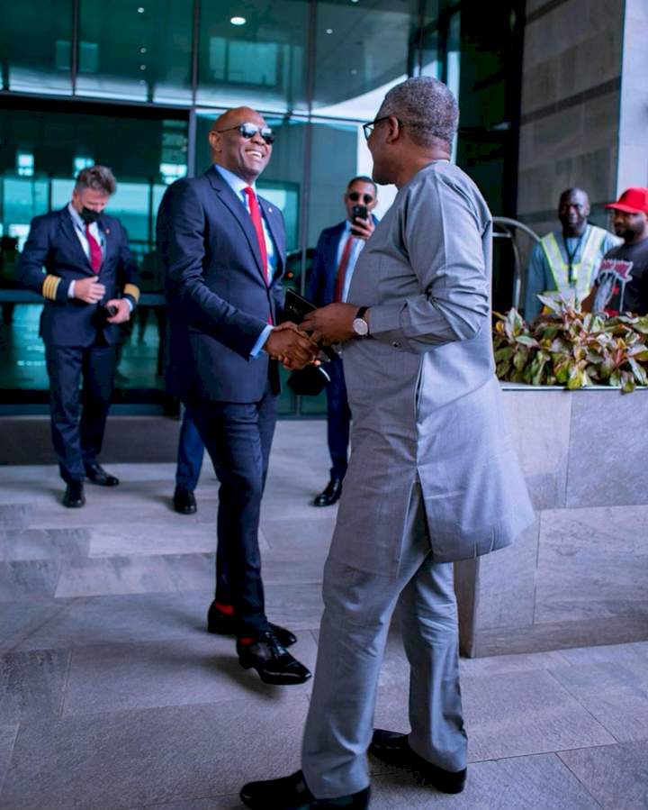Alicash! Tony Elumelu hails billionaire businessman, Dangote as they meet in Abuja 