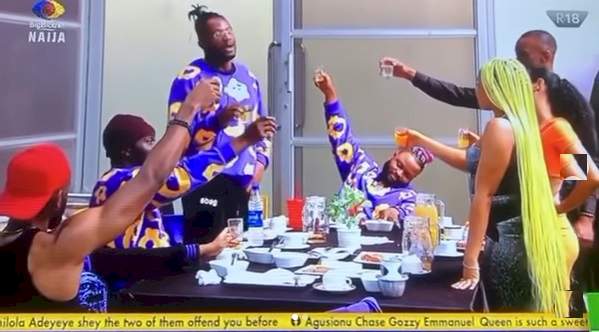 #BBNaija: Housemates wish one another well while celebrating with surprise buffet from Biggie (Video)