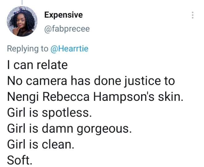 'Her skin dey humble camera' - Twitter users heap praises on Nengi