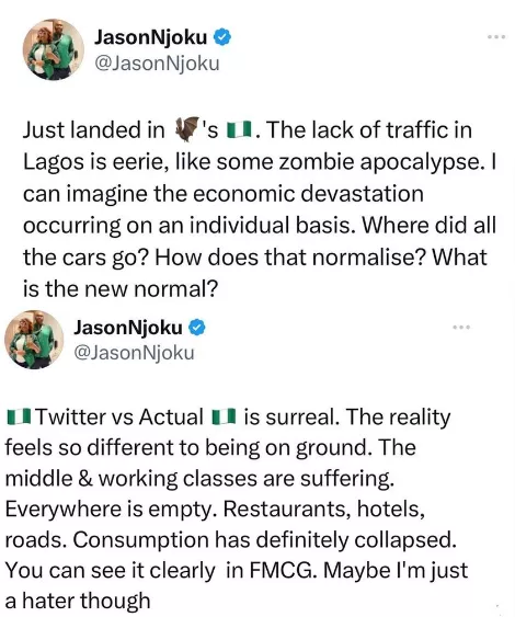 Everywhere is empty. Consumption has definitely collapsed - Iroko TV boss, Jason Njoku, speaks on the lack of traffic in Lagos and the implication on businesses