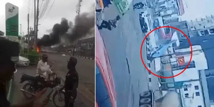 "Na miracle" - Viewers wonders how pilot survived as CCTV shows moment mini aircraft crashes in Lagos.