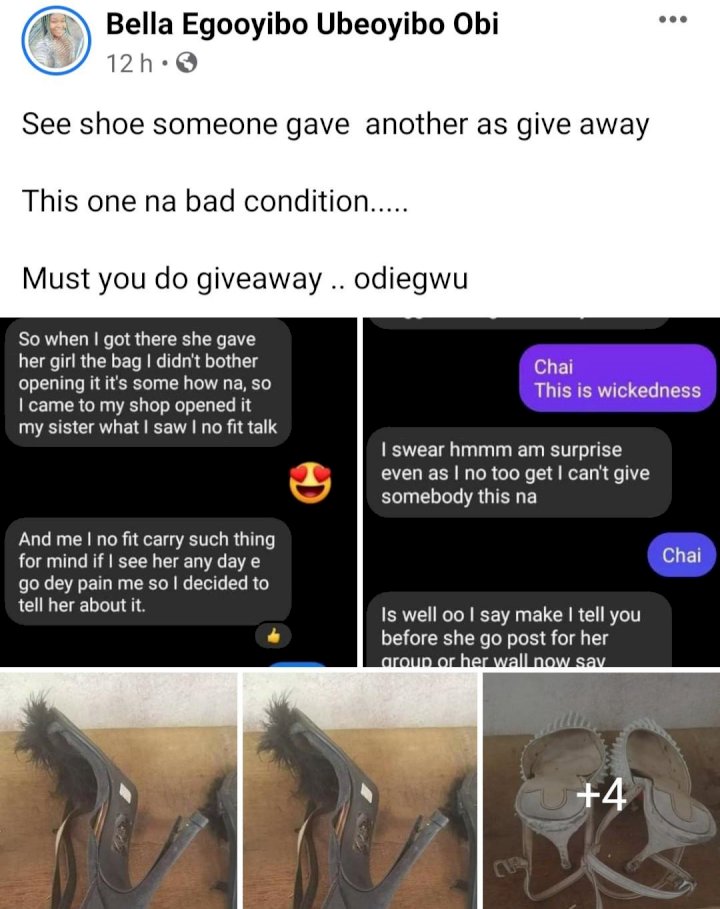 Lady laments after receiving horrible pair of shoes as giveaway gift