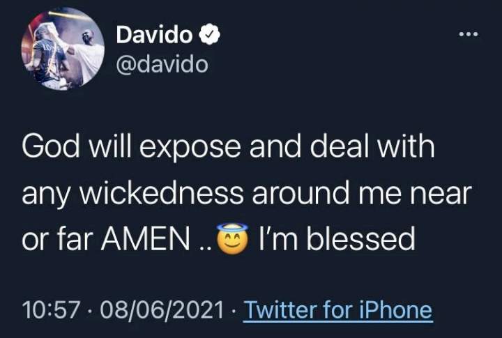 'God will expose any wickedness around me' - Davido prays over prophecy of being poisoned