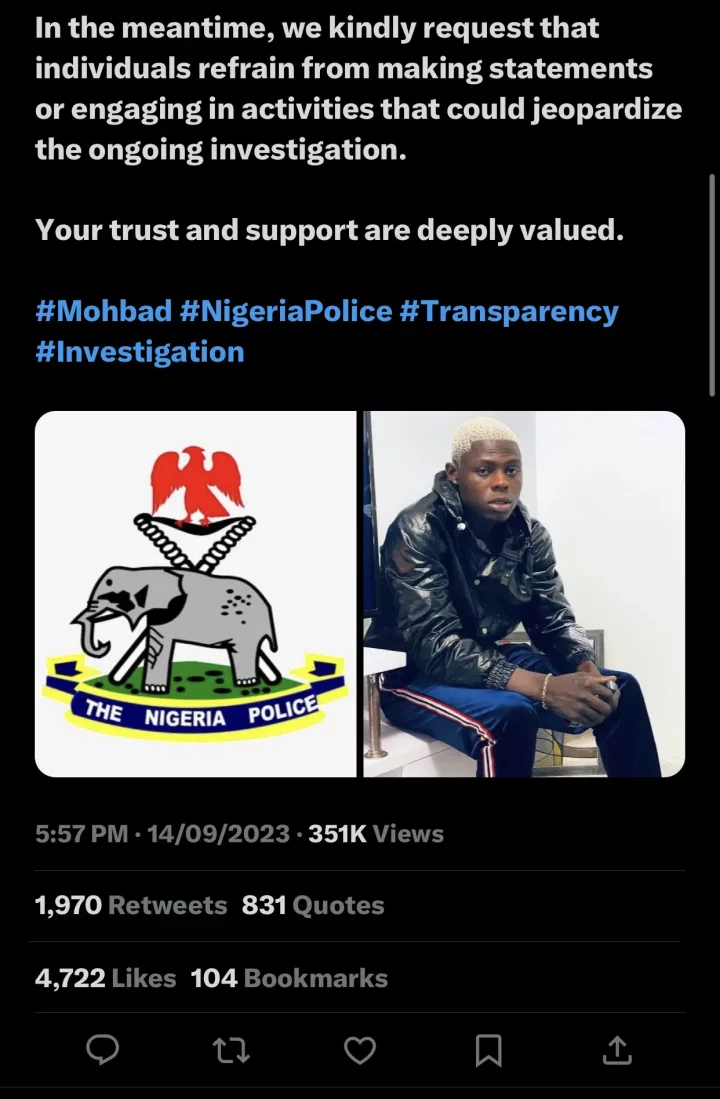 Nigeria Police Force react to Mohbad's demise, ready to carry out investigation