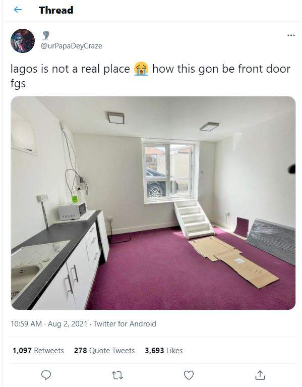 'Imagine entering your apartment like a thief' - Nigerians react to expensive Lagos apartment with small window serving as front door (Photo)