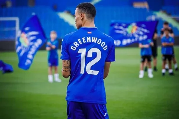 New signings Mason Greenwood, Diego Rico and Oscar Rodriguez during their unveiling as Getafe CF new player at Coliseum Alfonso Perez in Madrid, Spain, on September 5, 2023.