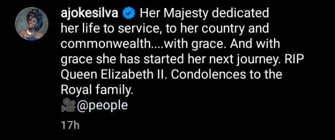 Joke Silva stirs reactions as she pays homage to late Queen Elizabeth II