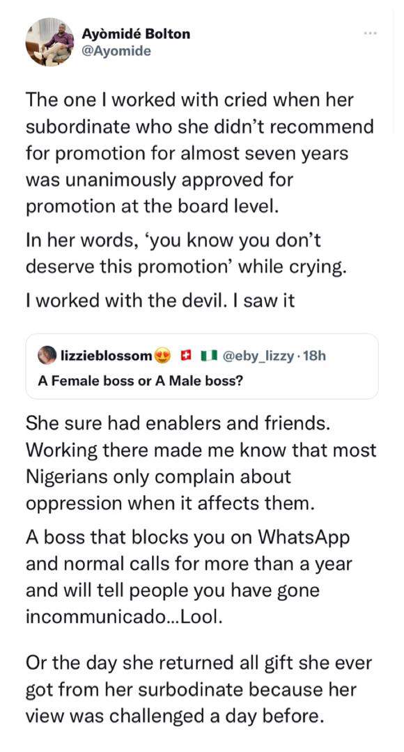 Man narrates bitter experience with boss who takes pride at being wicked
