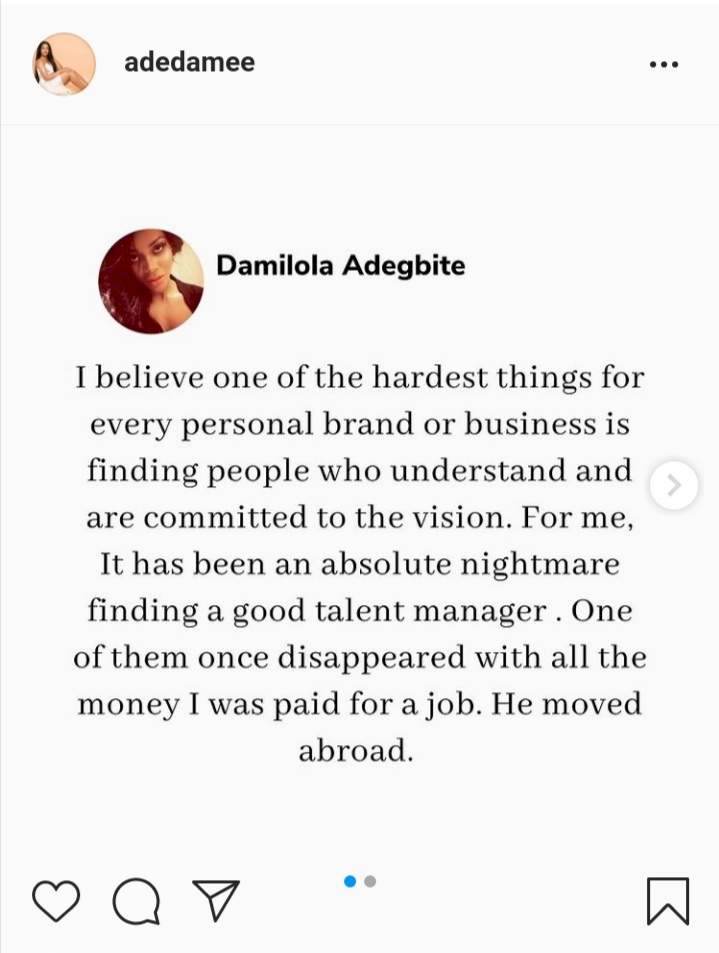 'My Manager Disappeared With All My Money' - Actress Damilola Adegbite