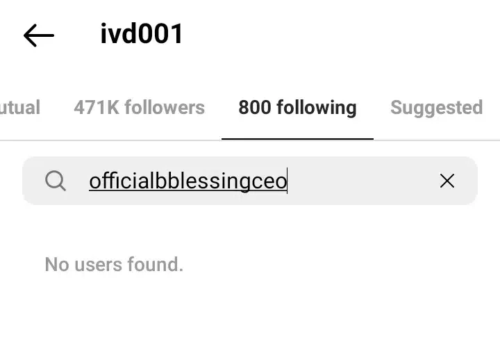 Blessing CEO and IVD unfollow each other on Instagram following release from prison