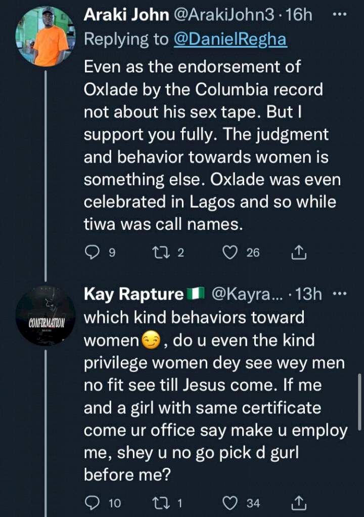 'Oxlade got signed to UK record label while Tiwa Savage lost multiple endorsements' - Twitter user compares consequences of singers' leaked tapes