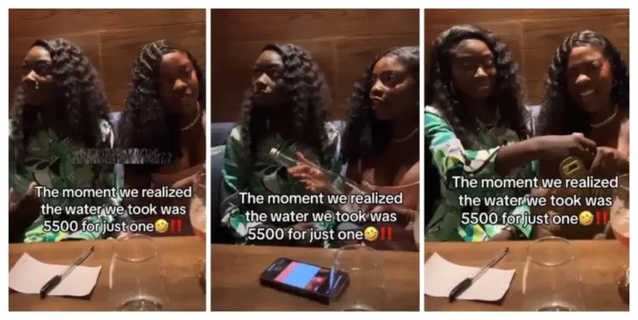 2 ladies shocked at restaurant as they drink bottle of water that costs over N5k