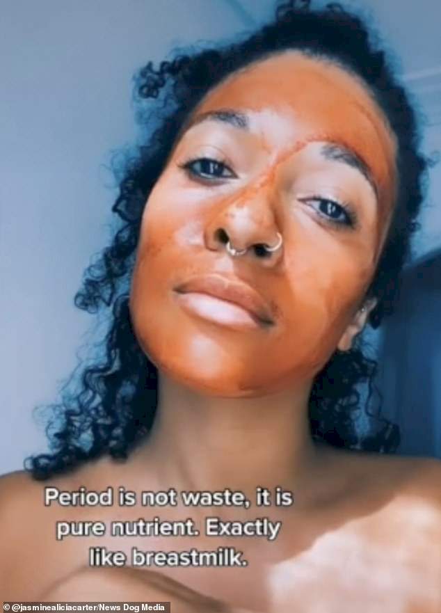 Woman drinks her own menstrual blood and uses it as make up on her face, says her husband approves of it (photos)