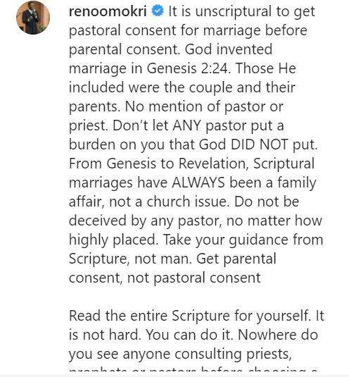 'Marriage is a family affair, not a church issue; don't let any pastor deceive you' - Reno Omokri