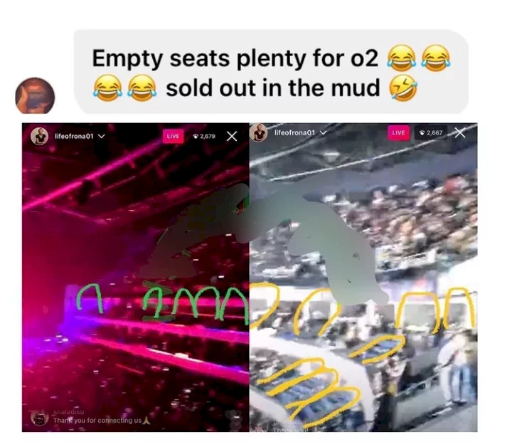 'Davido's O2 concert didn't sell out' - Internet trolls share pictures as proof (Photos)