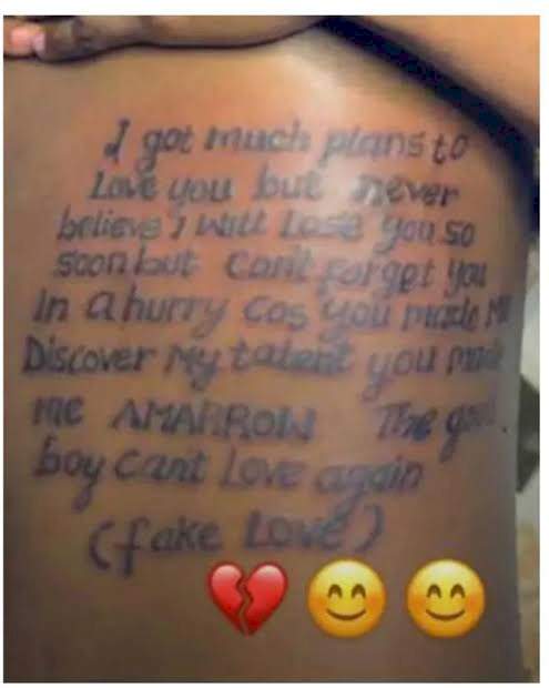 'The good boy can't love again' - Man tattoos long note on his body after his heart was broken