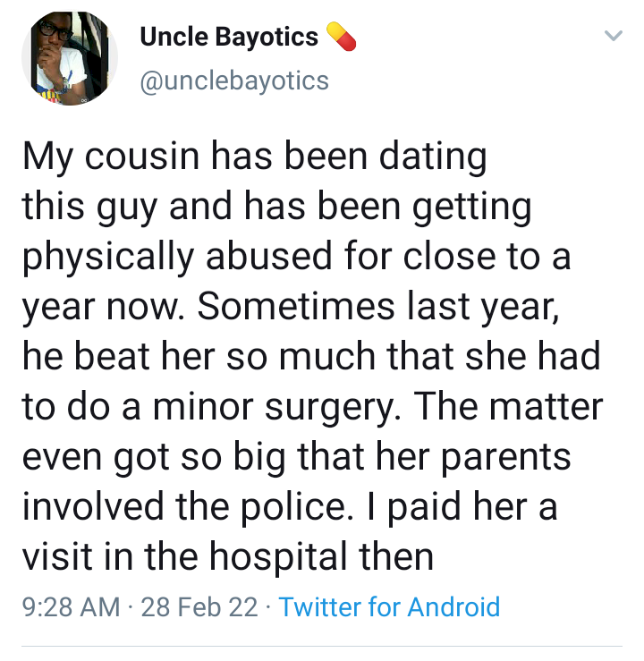 'I advised her to leave the relationship' - Man narrates how he turned enemy after his cousin went ahead to accept her abusive boyfriend's proposal