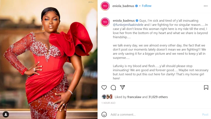 She is my ride till the end, what we share is beyond friendship - Eniola Badmus addresses those saying she