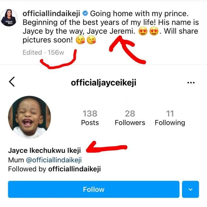 Linda Ikeji changes son's surname from baby daddy's to her father's name as he turns three