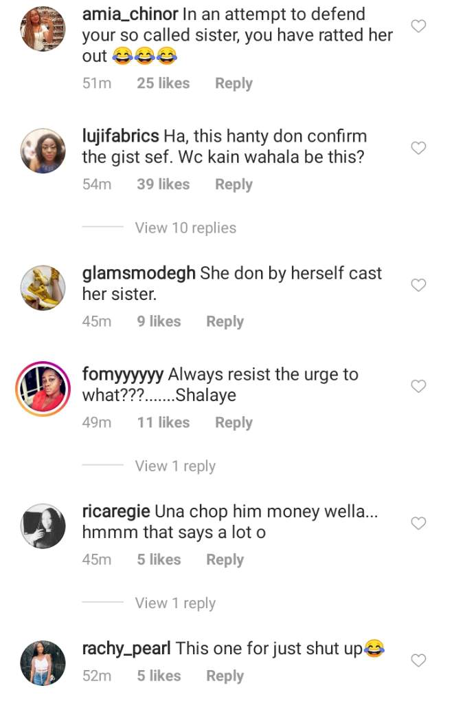 Nigerians blast Janemena's sister over her comment on Janemena's s*x tapes