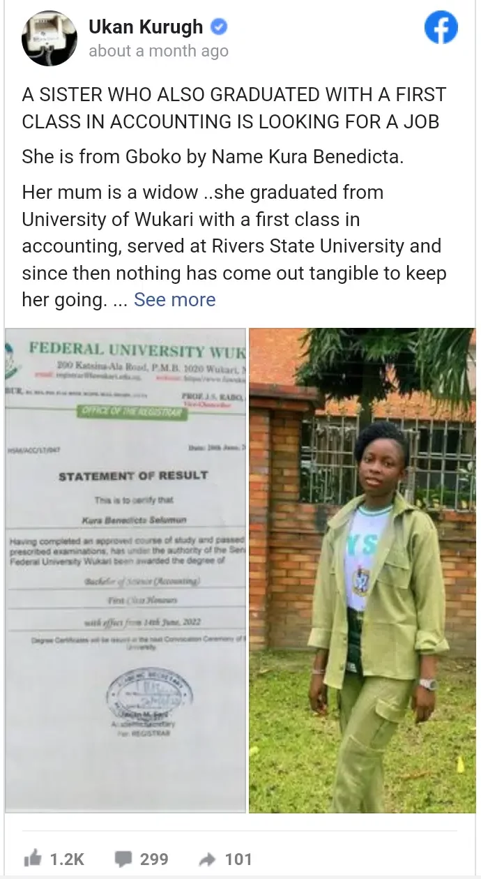 'Pls I need a job' - First-class graduates cries out as she struggles to secure employment