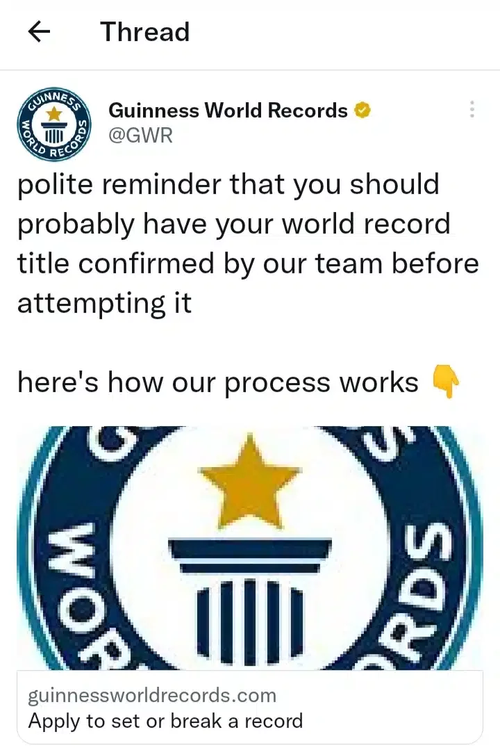 'Na we get this sub' - Reactions as Guinness Records breaks silence amid several attempts by Nigerians to break record