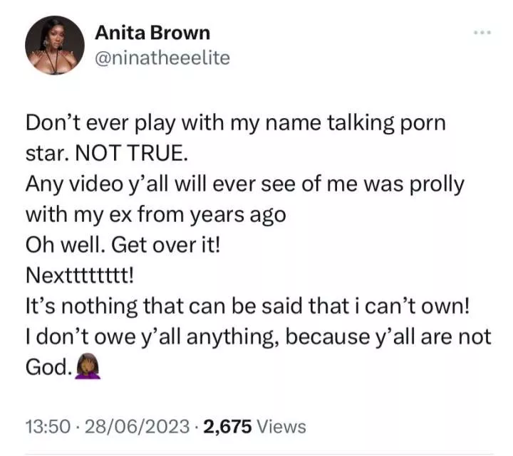 Davido's alleged fifth babymama, Anita Brown reacts after her adult videos surfaced online