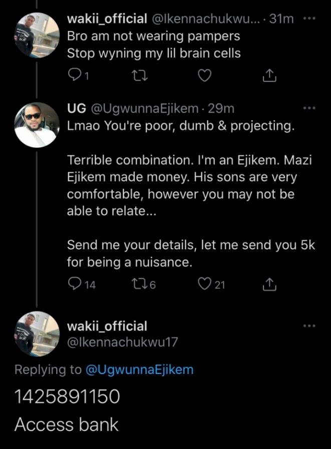 Man who was insulted and given N5k for being a “nuisance”, shows off his current account balance