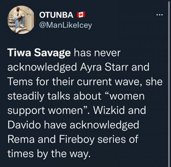 'Tiwa Savage never acknowleged Tems, Ayra Starr' - Fan questions singer on support for women
