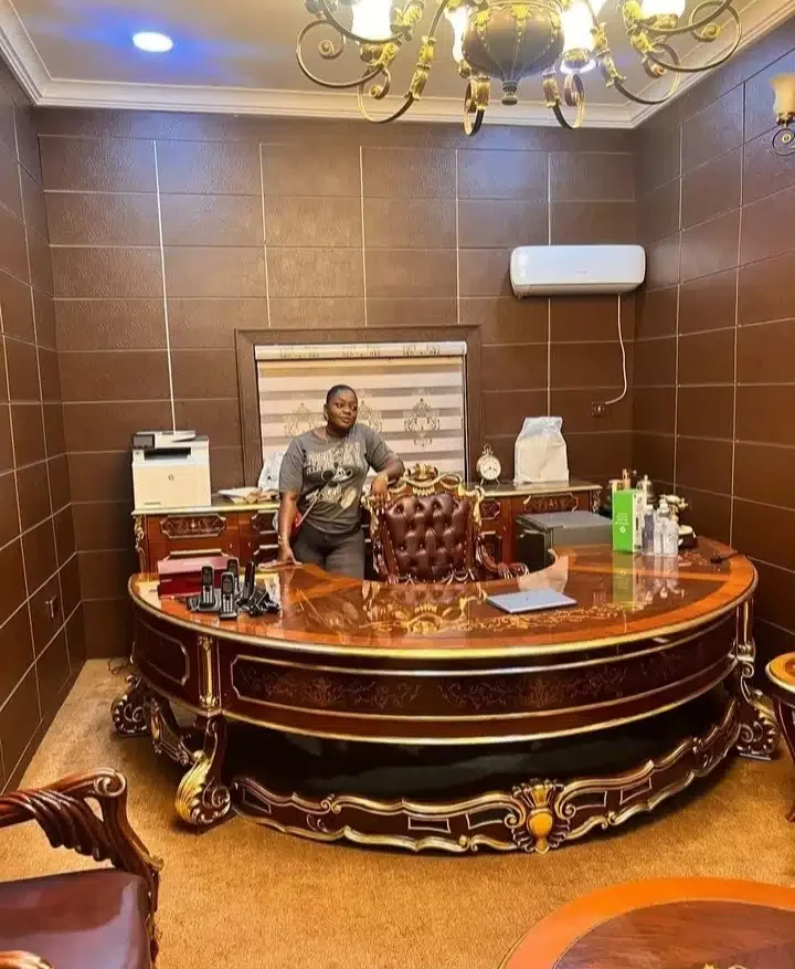 'She don relocate to Abuja' - Eniola Badmus shows off new luxury office after Tinubu resumed office (Photos)