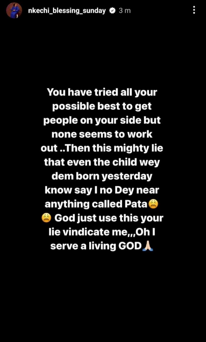 ''I have never worn a pant since I was 18''- Nkechi Blessing Sunday responds after her ex-boyfriend, Opeyemi Falegan, accused of not changing her panties for three days while they dated