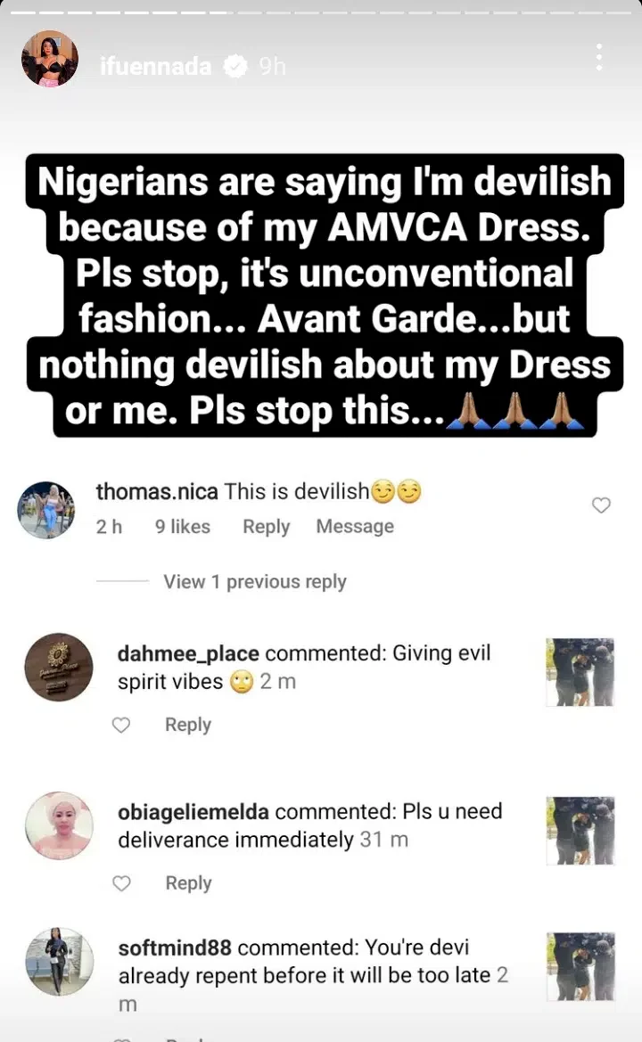 'I am a child of God; it's just fashion' - Ifu Ennada tells those calling her devil because of her AMVCA dress