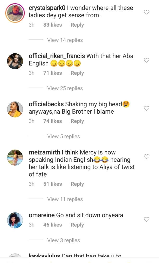 “Illiteracy is bad, Ode, with your Aba English” – Fans drag Mercy Eke over her recent video