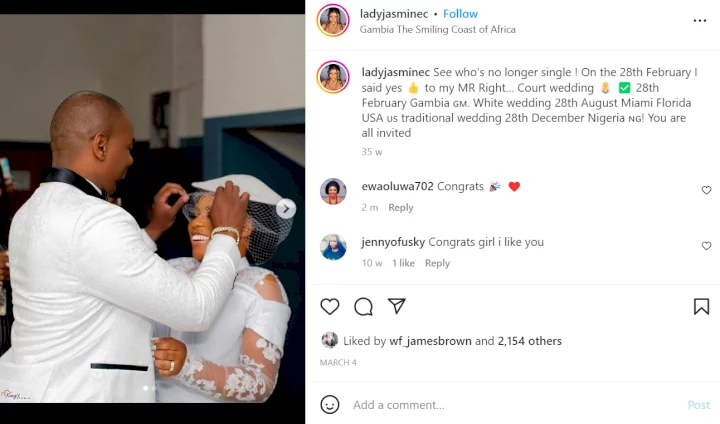 Nigerian lady, Chioma Jasmine narrates how her man flew in from United States to propose and marry her two months after they met on TikTok (video)